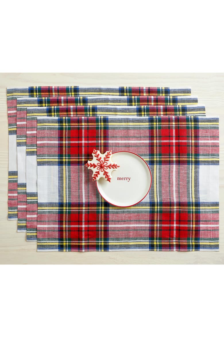 Solino Home Linen Placemats - Stewart Plaid, 14" x 19" Inch, Main, color, White