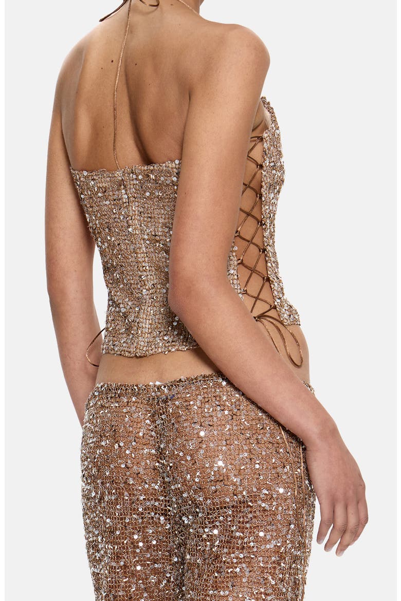 Deva Sequin Knit Corset Top, Alternate, color, GOLD