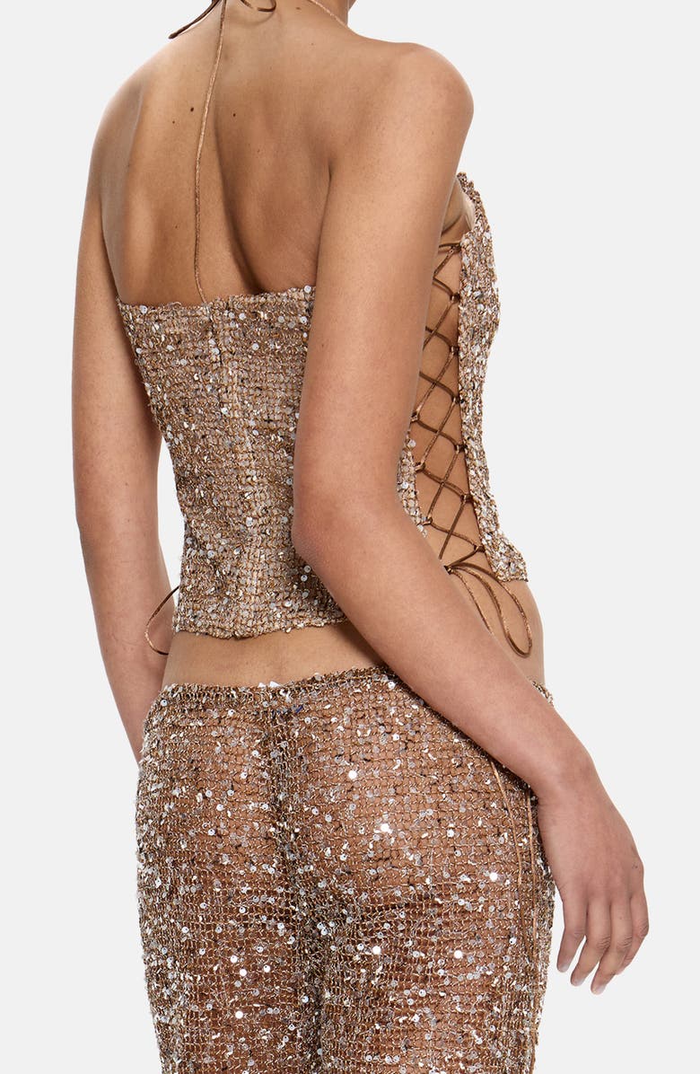 JADED LONDON Sequin Crop Lace-Up Side Corset Top, Alternate, color, Gold