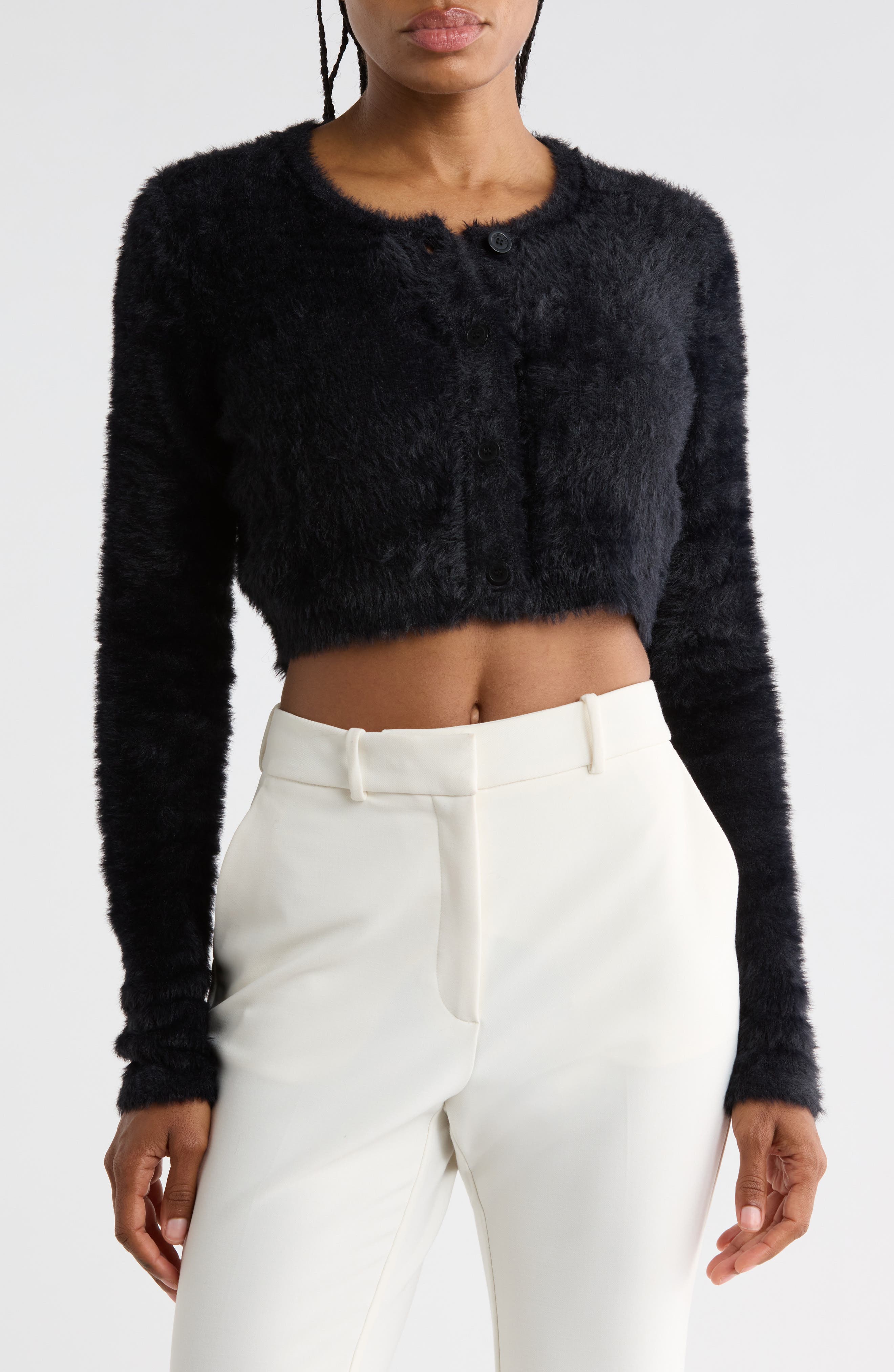 Eyelash Knit Cropped Cardigan