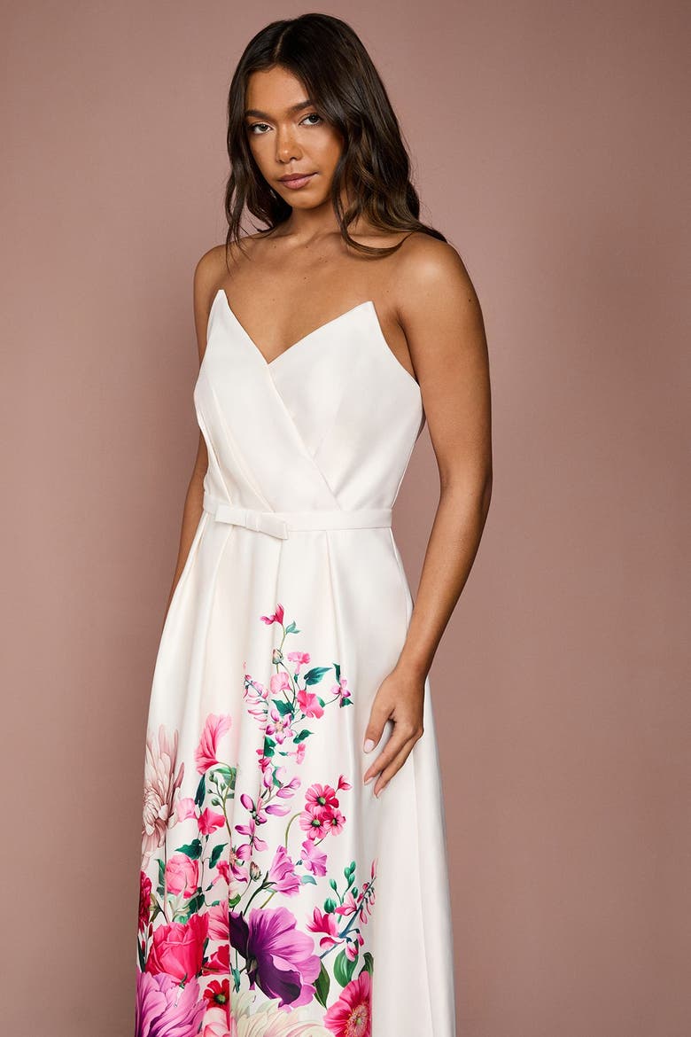Wired Bandeau Border Print Maxi Dress, Alternate, color, Ivory