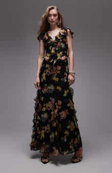 Topshop Floral Ruffle Maxi Dress