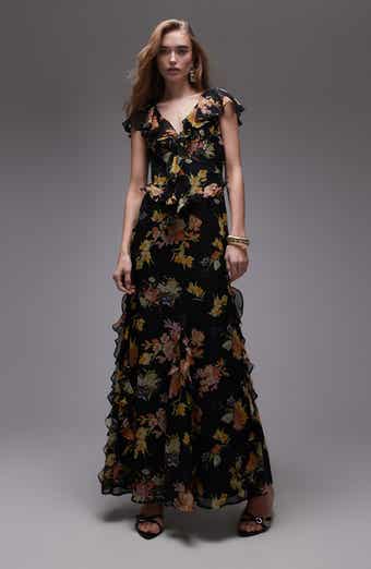 Topshop Floral Ruffle Maxi Dress