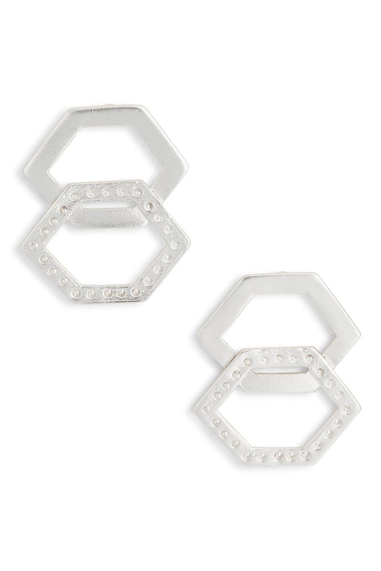 Geometric Link Drop Earrings, Main, color, SILVER