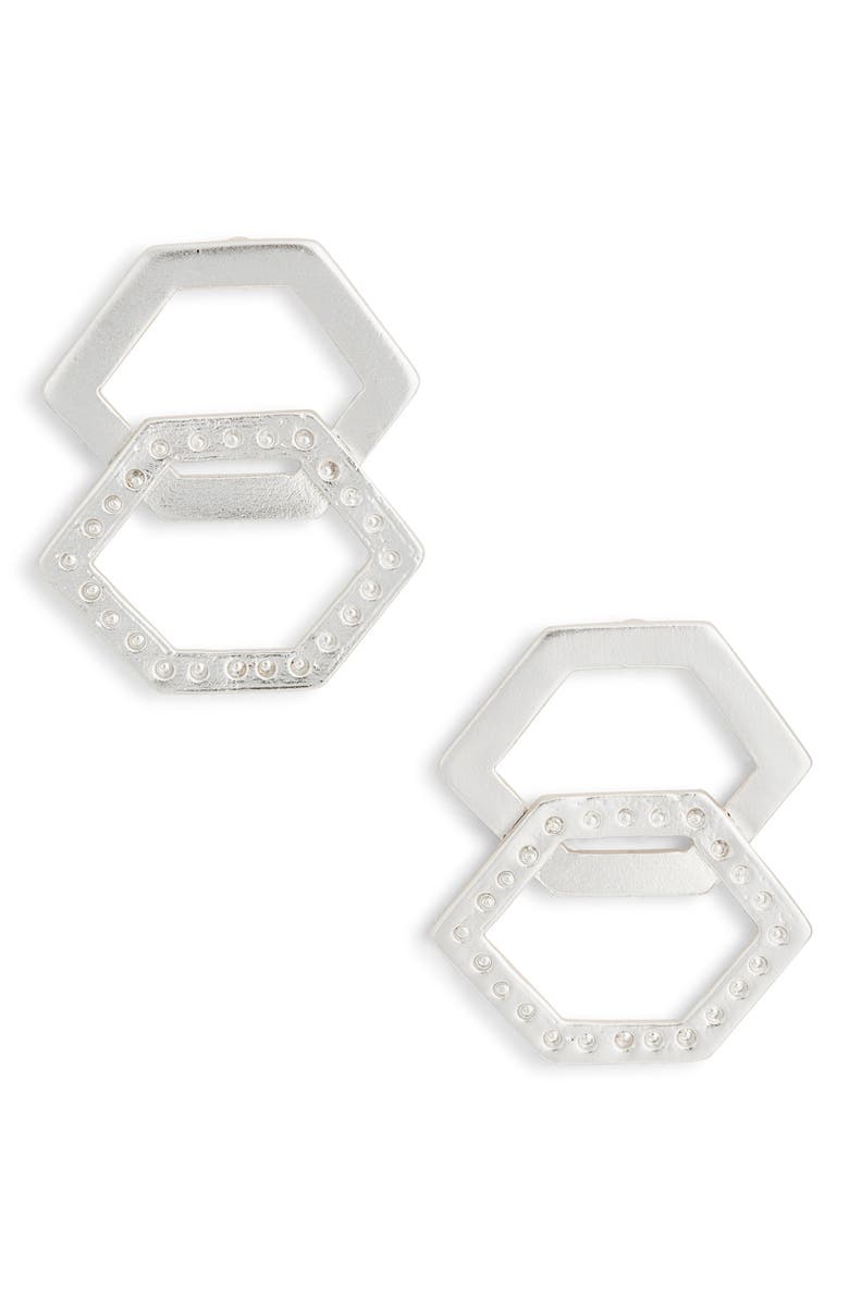 Karine Sultan Geometric Link Drop Earrings, Main, color, Silver