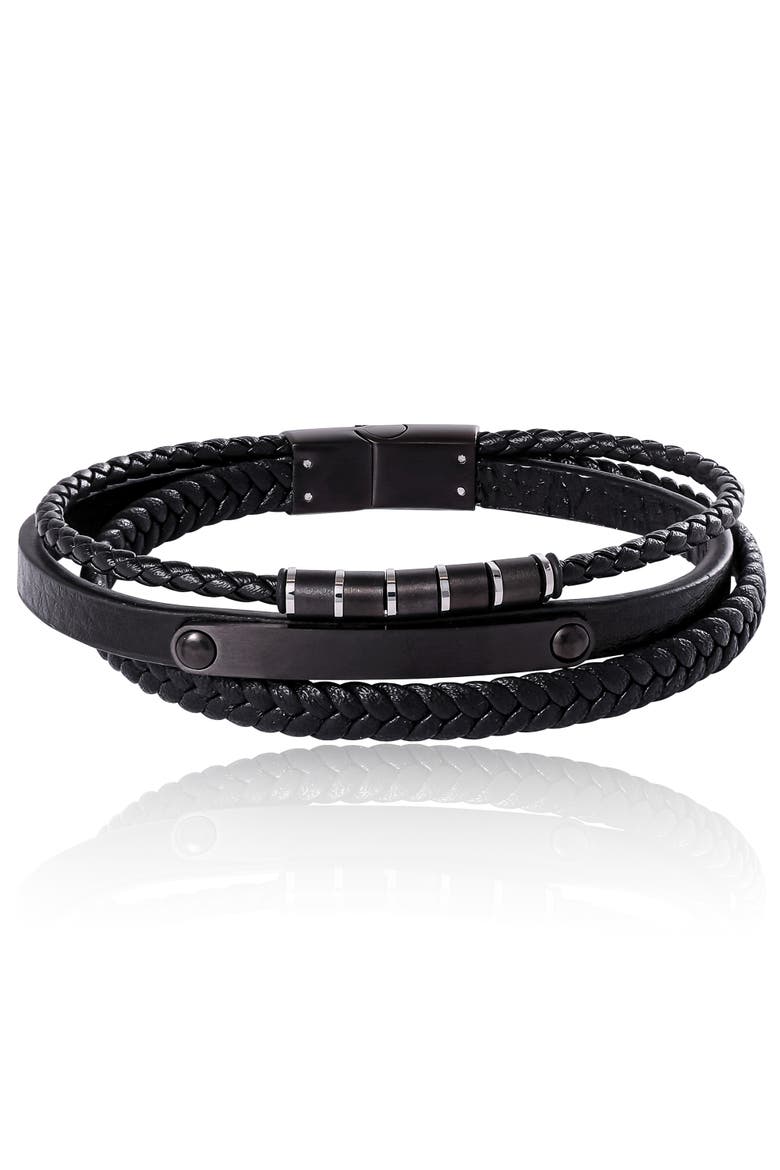 Stainless Steel 3-Row Cord Bracelet, Main, color, Black
