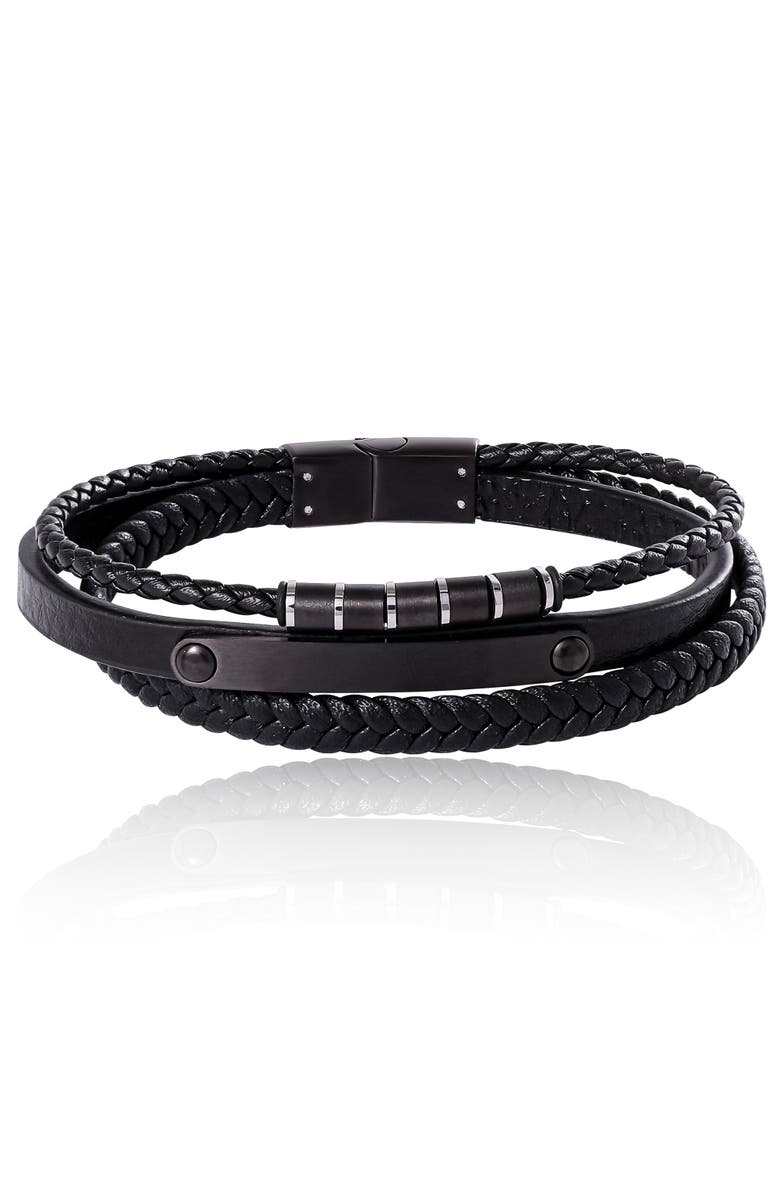 Lucky Brand Stainless Steel 3-Row Cord Bracelet, Main, color, Black