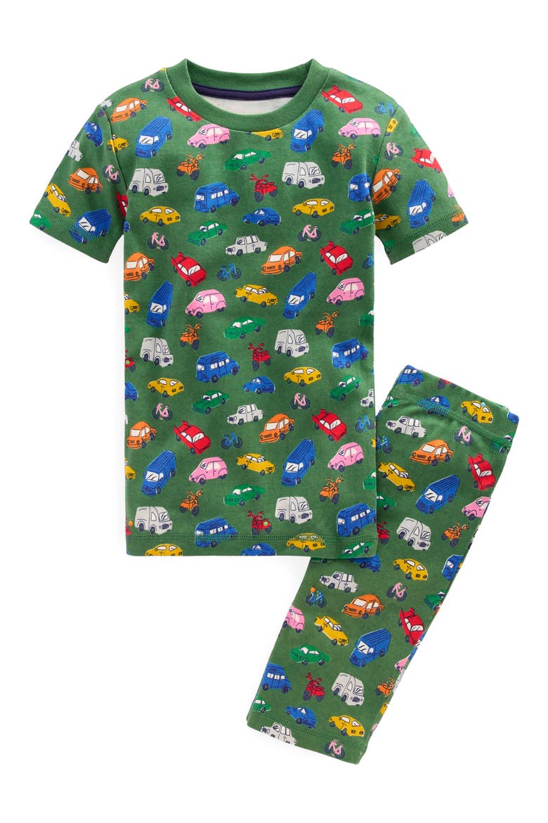Kids' Print Fitted Two-Piece Cotton Pajamas, Main, color, WILLOW GREEN TRAFFIC JAM