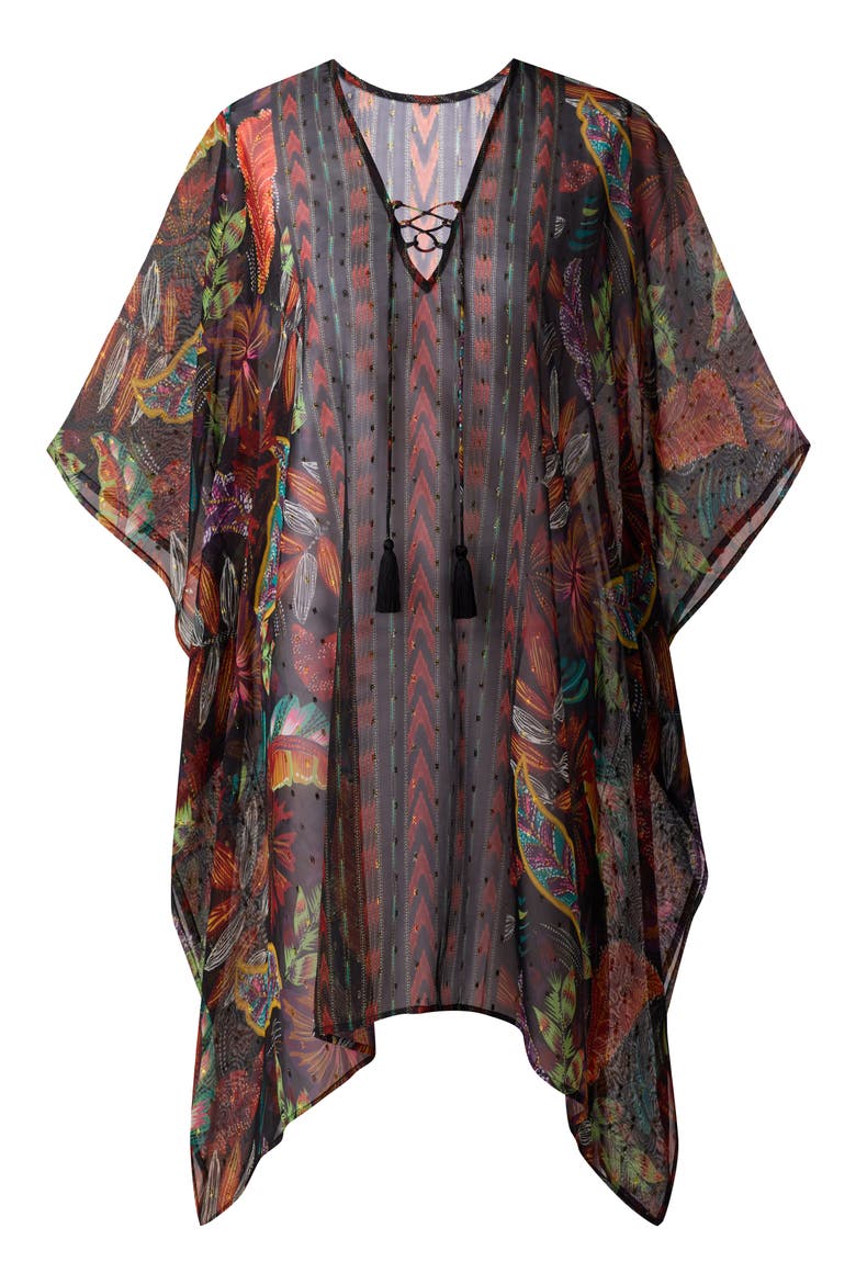 Pluma Orla Metallic Caftan, Alternate, color, BLACK/ MULTI