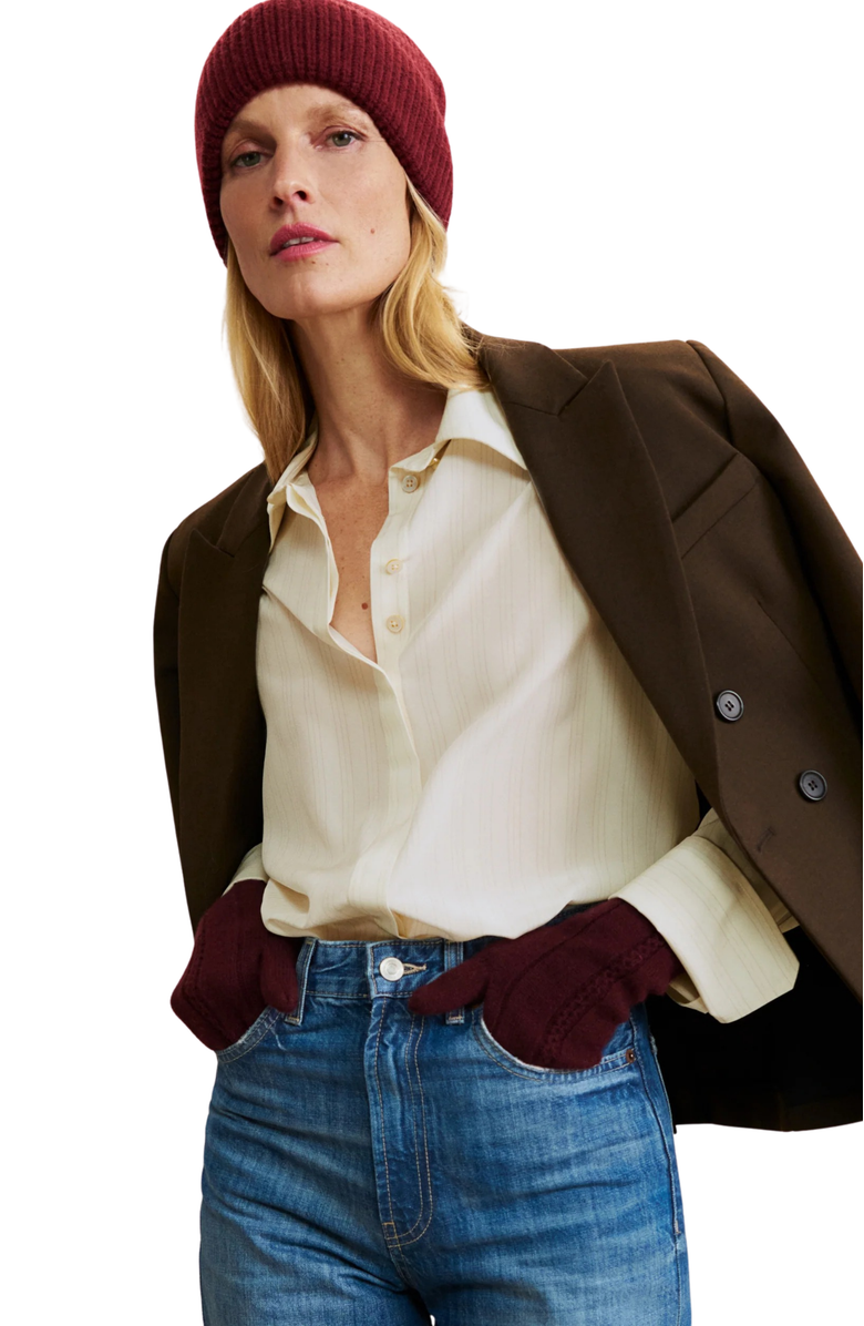 M.M.LaFleur Mira Printed Washable Silk Anywhere Shirt, Alternate, color, Mixed Stripe