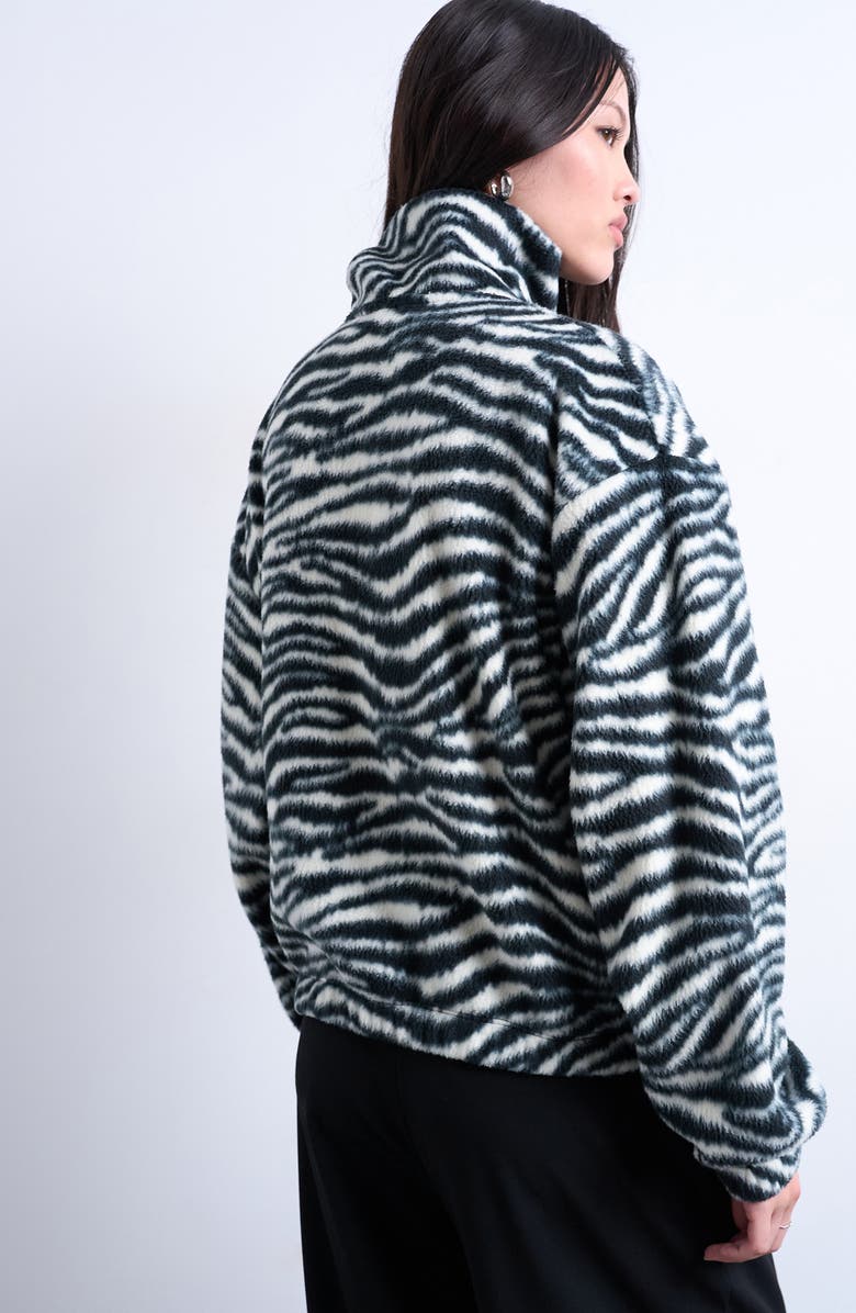 Topshop Zebra Zip Through Fleece Jacket, Alternate, color, Black Multi