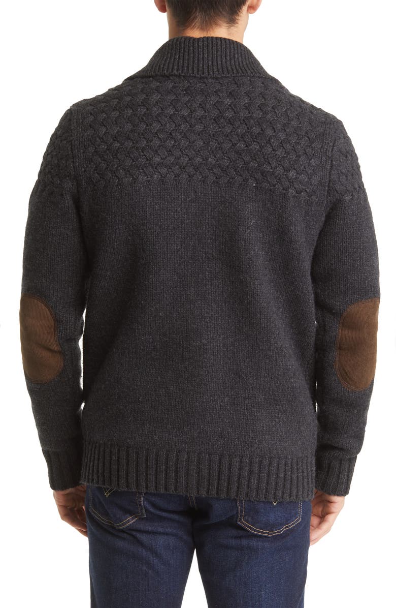 Schott NYC Corduroy Elbow Patch Wool Blend Cardigan, Alternate, color, Heather Black