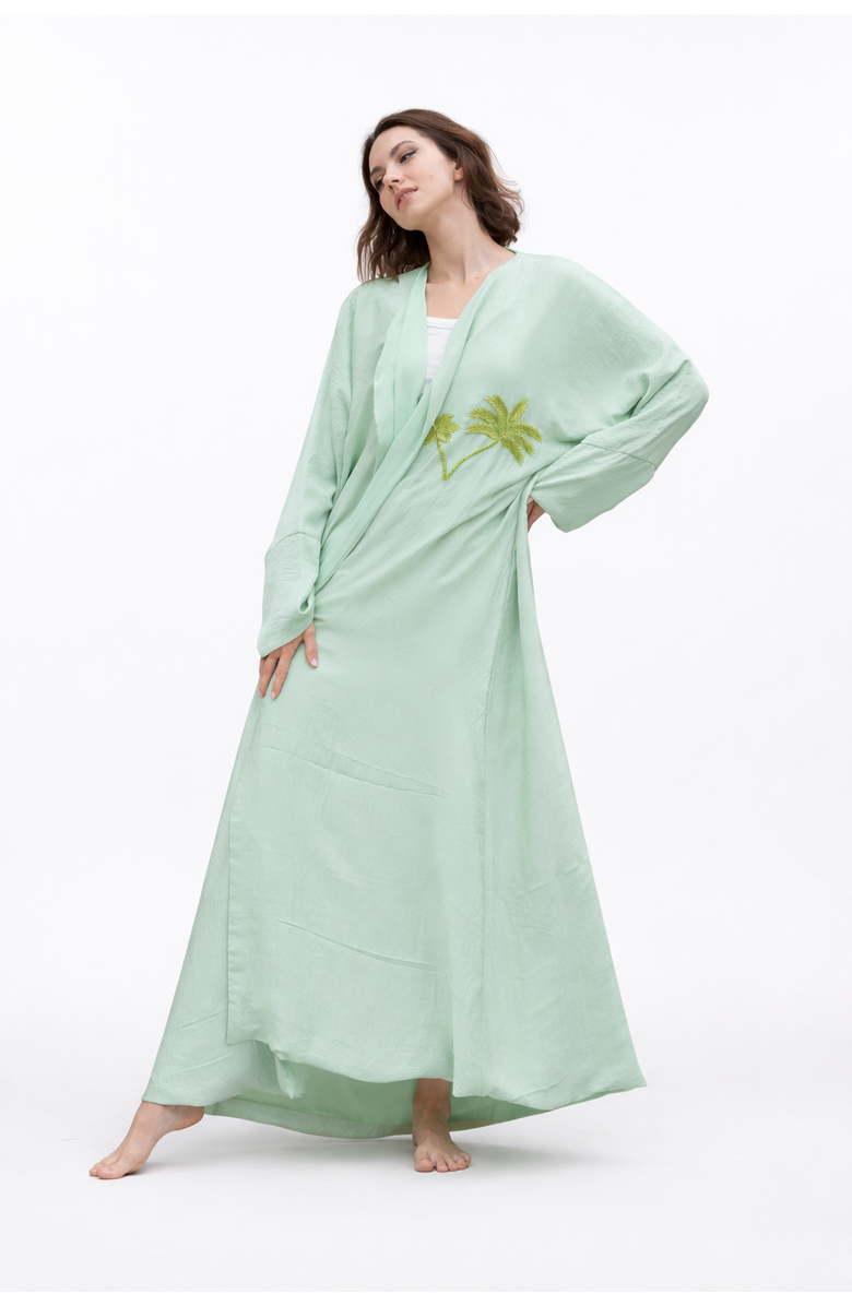 Le Fafo Palm Embroidered Silk Kaftan, Main, color, Green