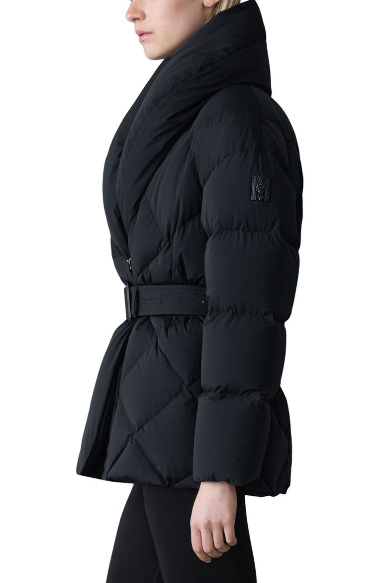 Olive Belted Quilted Down Jacket, Alternate, color, BLACK