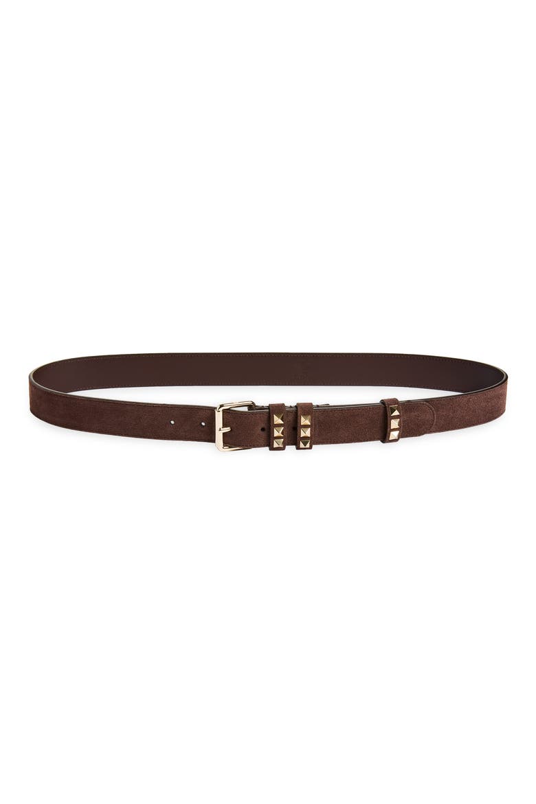 Rockstud Suede Belt, Main, color, BROWN