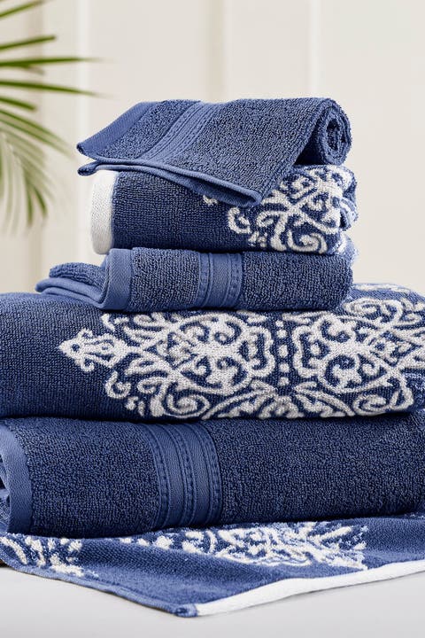 Gray Artesia Damask Reversible Yarn-Dyed Jacquard 6-Piece Towel Set