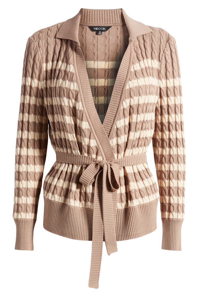 Stripe Tie Waist Cardigan, Alternate, color, MACCHIATO/BISCOTTI