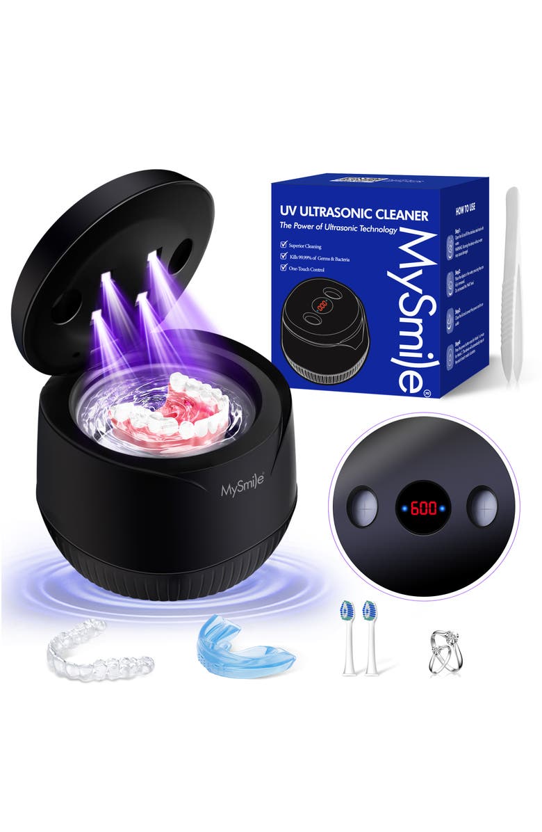 MySmile Ultrasonic Retainer Cleaner Machine, 200 mL, 45kHz with Digital Timer for Denture, Aligner, Braces, Mouth Guard, & Jewelry, Main, color, Black