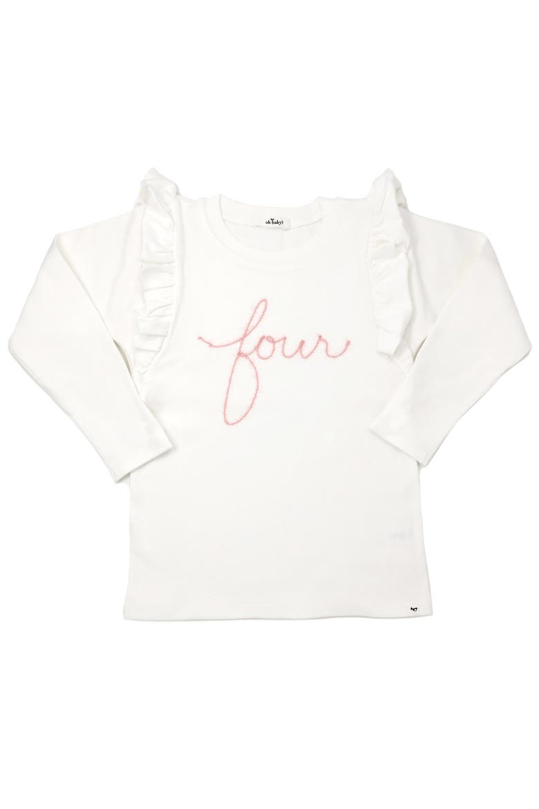 "four" Pink Eyelash Millie Long Sleeve Tee, Main, color, Cream
