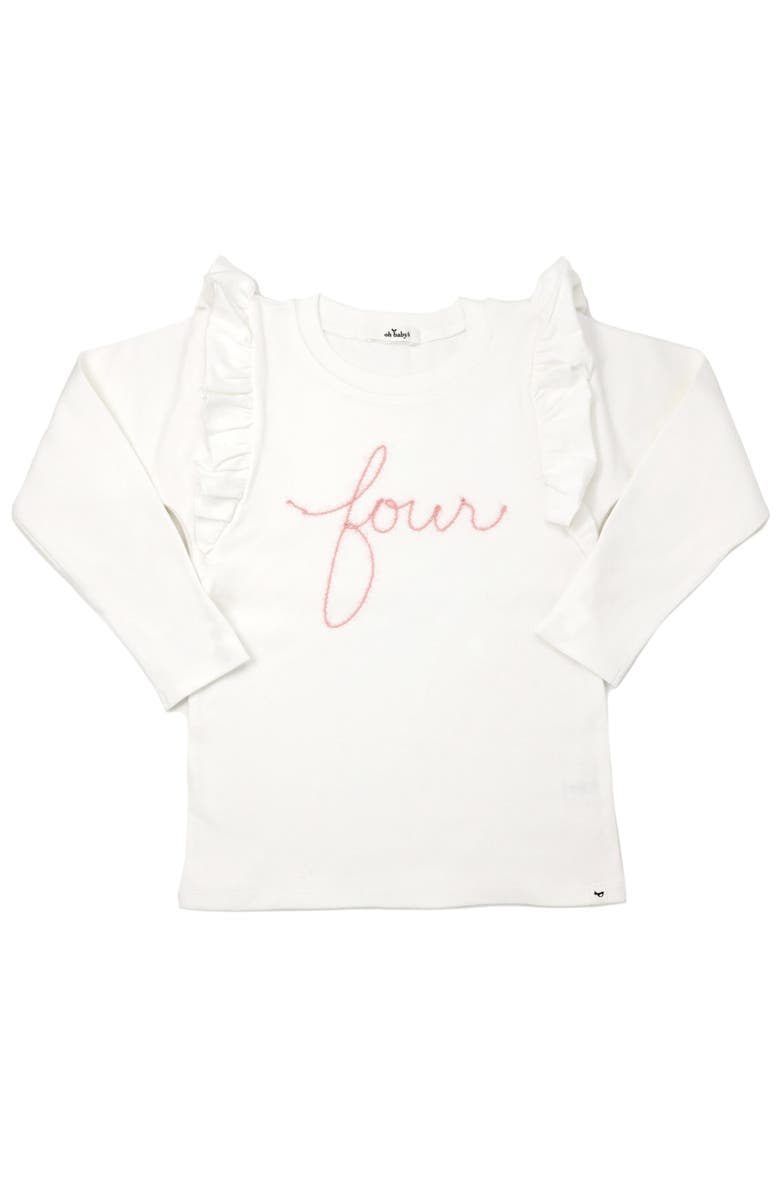 oh baby! "four" Pink Eyelash Millie Long Sleeve Tee, Main, color, Cream