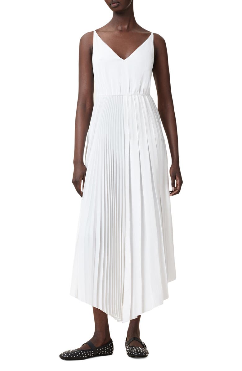 AllSaints Jax Short Sleeve Top & Pleated Sleeveless Dress, Alternate, color, Chalk White