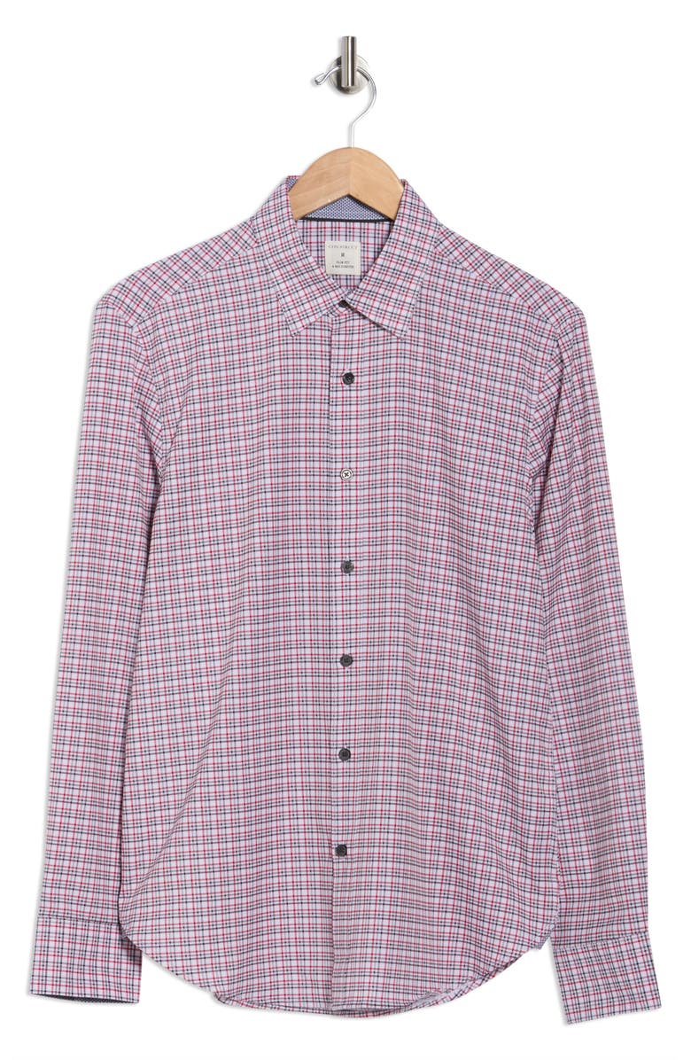 CONSTRUCT Slim Fit Plaid Stretch Button-Up Shirt, Alternate, color, White/ Balck