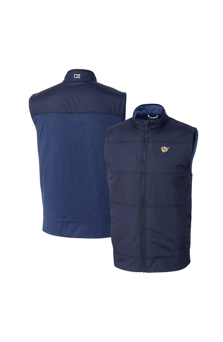 Cutter & Buck Men's Cutter & Buck Navy West Virginia Mountaineers Vault Stealth Hybrid Quilted Full-Zip Windbreaker Vest, Main, color, 