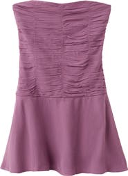 MANGO TEEN Strapless Smocked Minidress