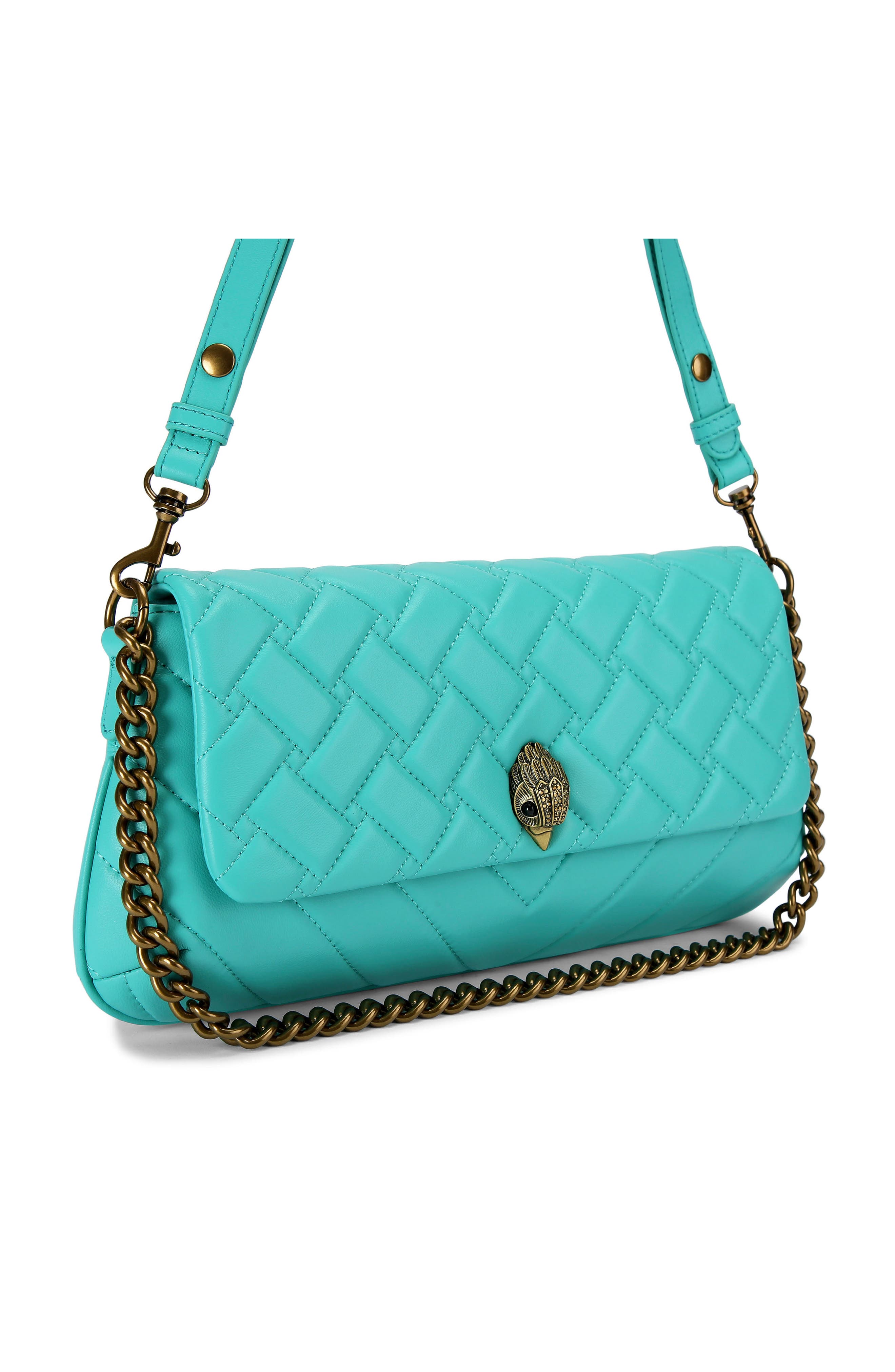 Kurt Geiger London Long Kensington Quilted Leather Shoulder Bag, Alternate, color, Turquoise/ Aqua