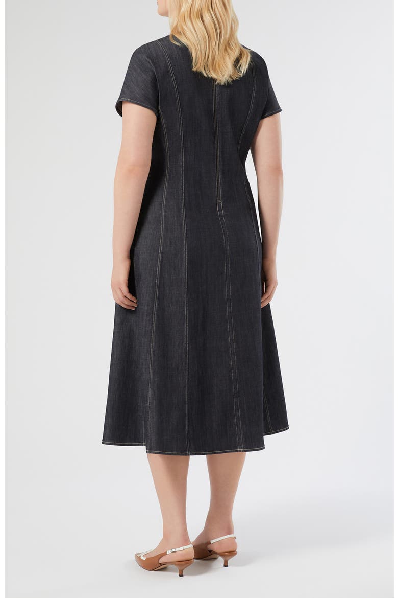 Denim Fit & Flare Midi Dress, Alternate, color, NAVY