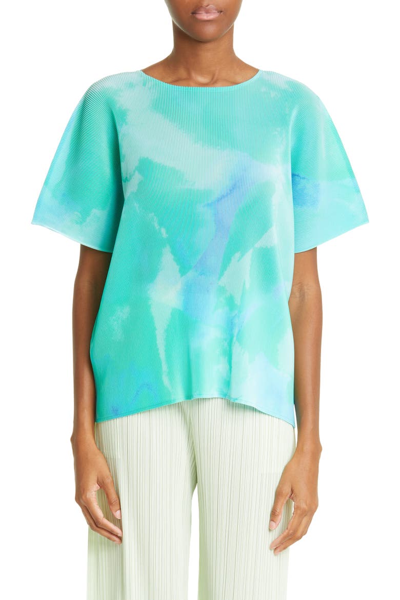 Shore Mist Pleated Top, Main, color, TURQUOISE BLUE