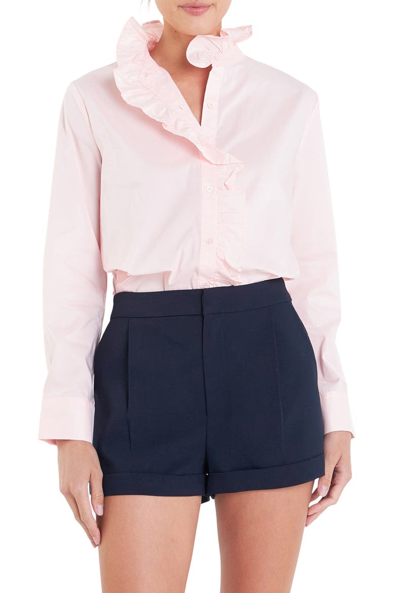 Ruffle Trim Button-Up Shirt, Main, color, BABY PINK