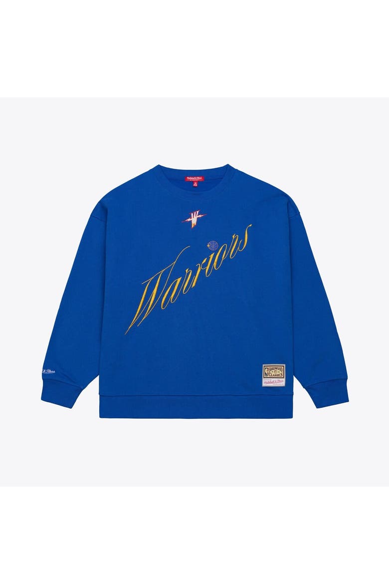 Women's Mitchell & Ness  Royal Golden State Warriors Hardwood Classics Script Lightweight Sweatshirt, Main, color, Royal