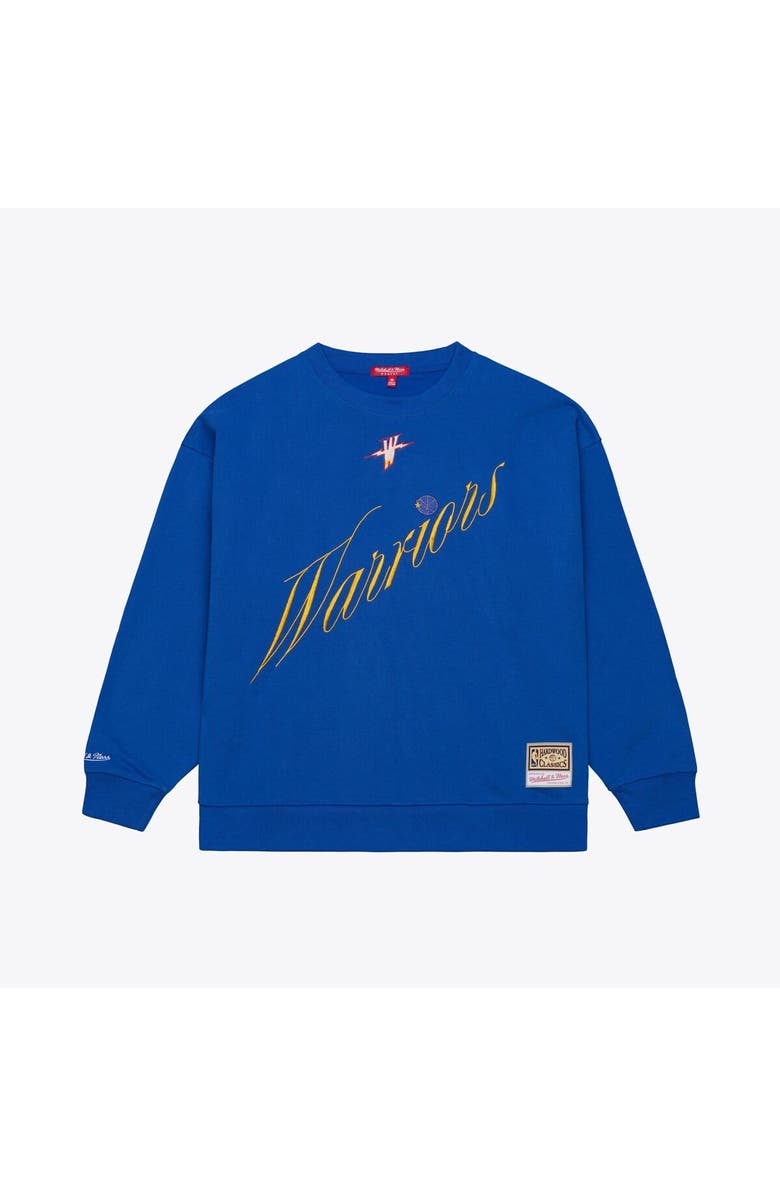 Mitchell & Ness Women's Mitchell & Ness  Royal Golden State Warriors Hardwood Classics Script Lightweight Sweatshirt, Main, color, Royal
