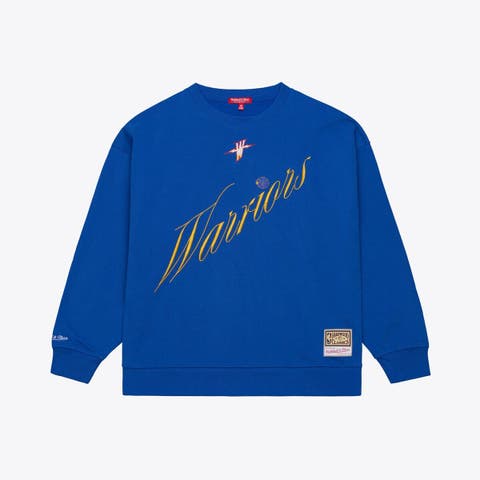 Women's Mitchell & Ness  Royal Golden State Warriors Hardwood Classics Script Lightweight Sweatshirt