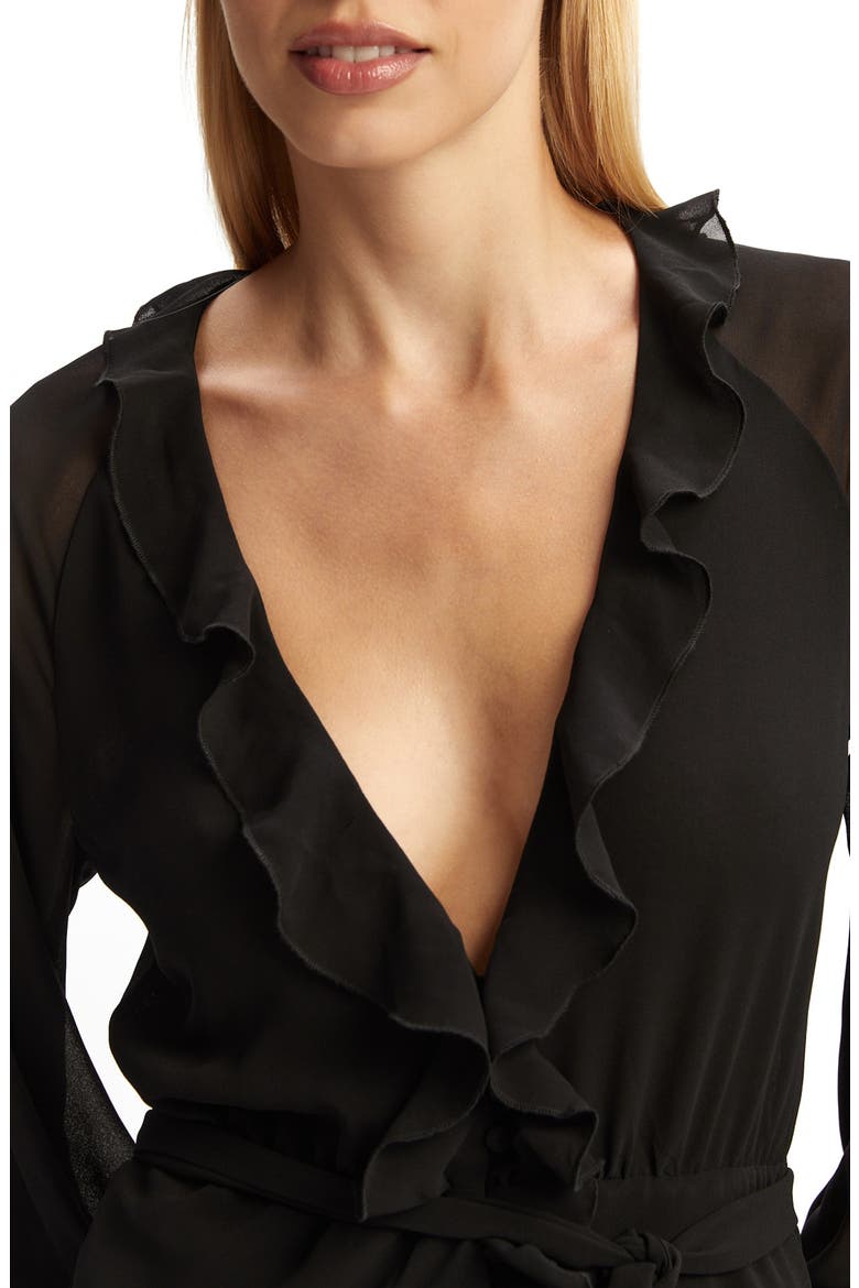 Kassia Ruffle Long Sleeve High/Low Maxi Dress, Alternate, color, BLACK