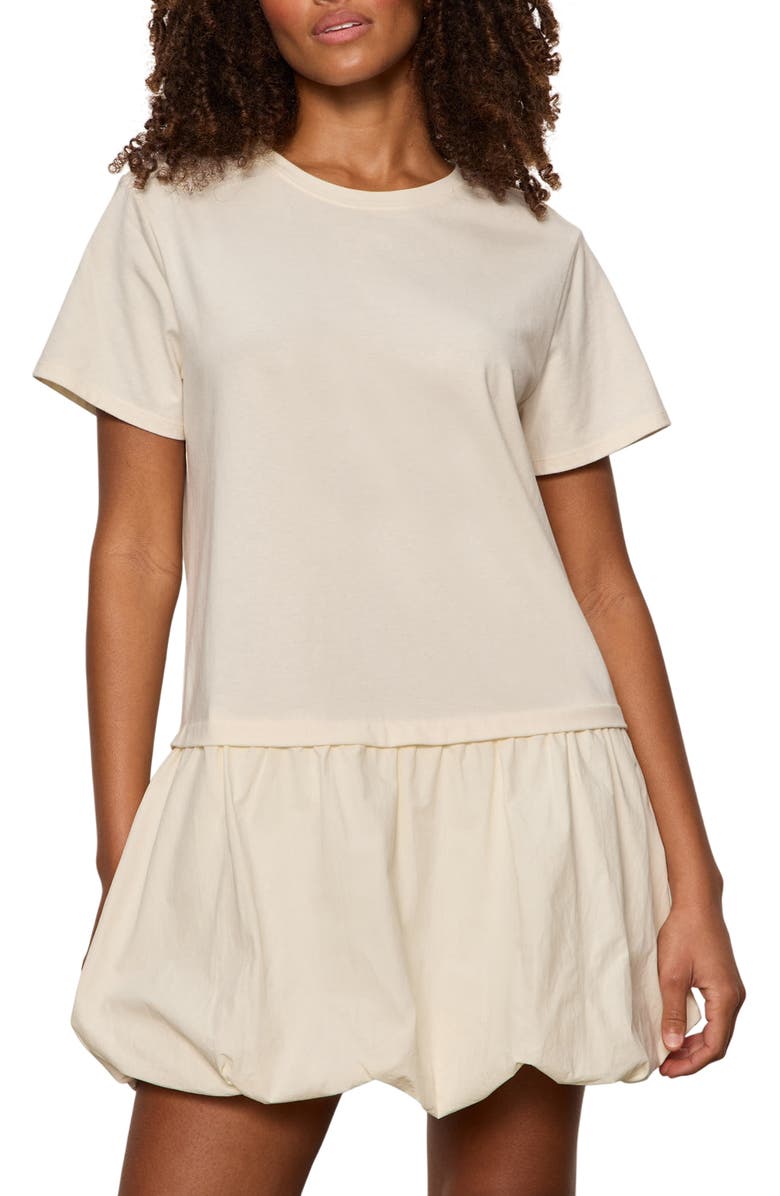Sanctuary For Keeps Mixed Media Bubble Hem Cotton T-Shirt Minidress, Alternate, color, Collagen White