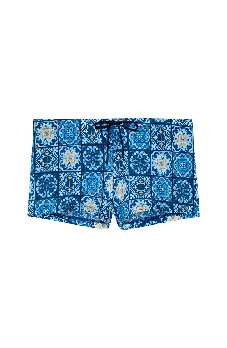 HOM Maiolica Swim Shorts, Main, color, Blue Print