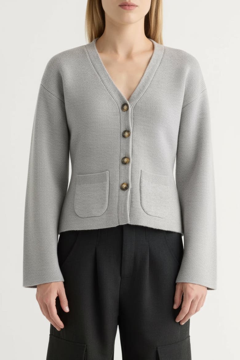 Elinor Organic Cotton Wool V-Neck Cardigan, Alternate, color, Black