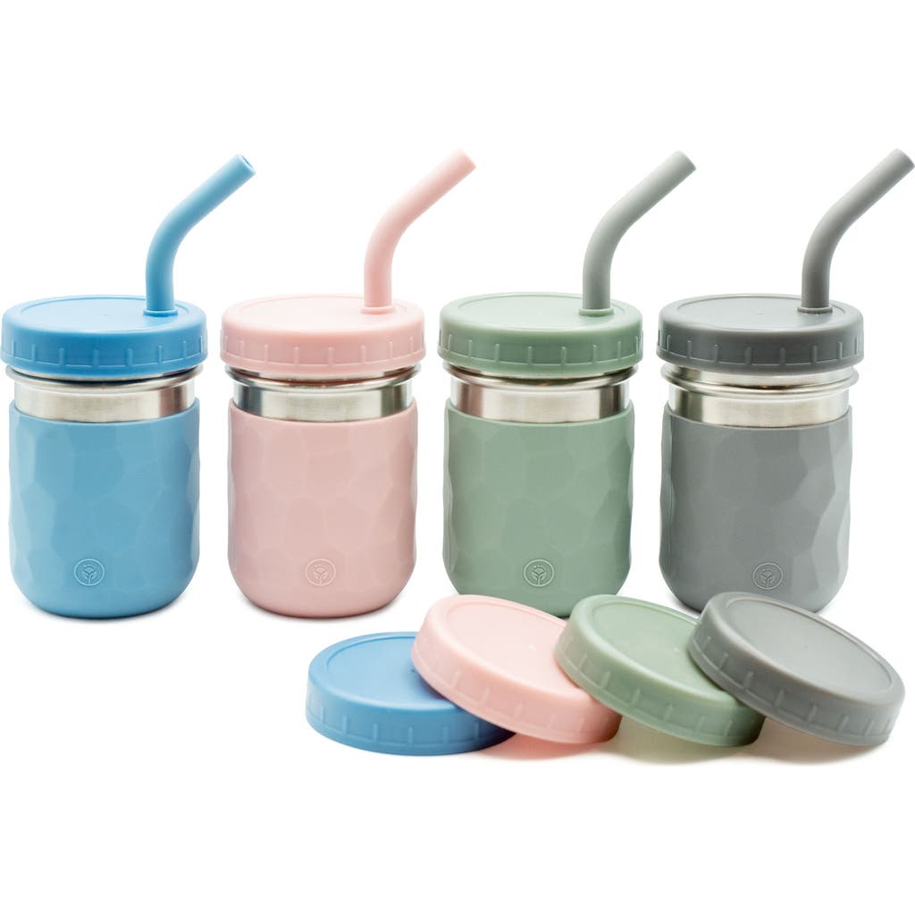 WeeSprout 2-in-1 Drinking Cups for Kids, Durable Stainless Steel Tumblers, Set of 4 in Green/pink/blue/grey (8 Oz)  product