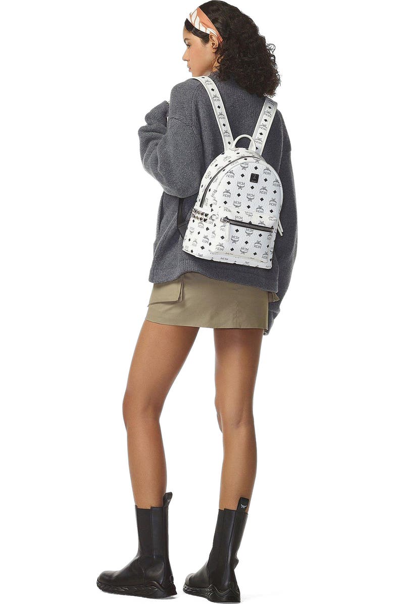 MCM Stark Side Studs Backpack in Visetos, Alternate, color, White