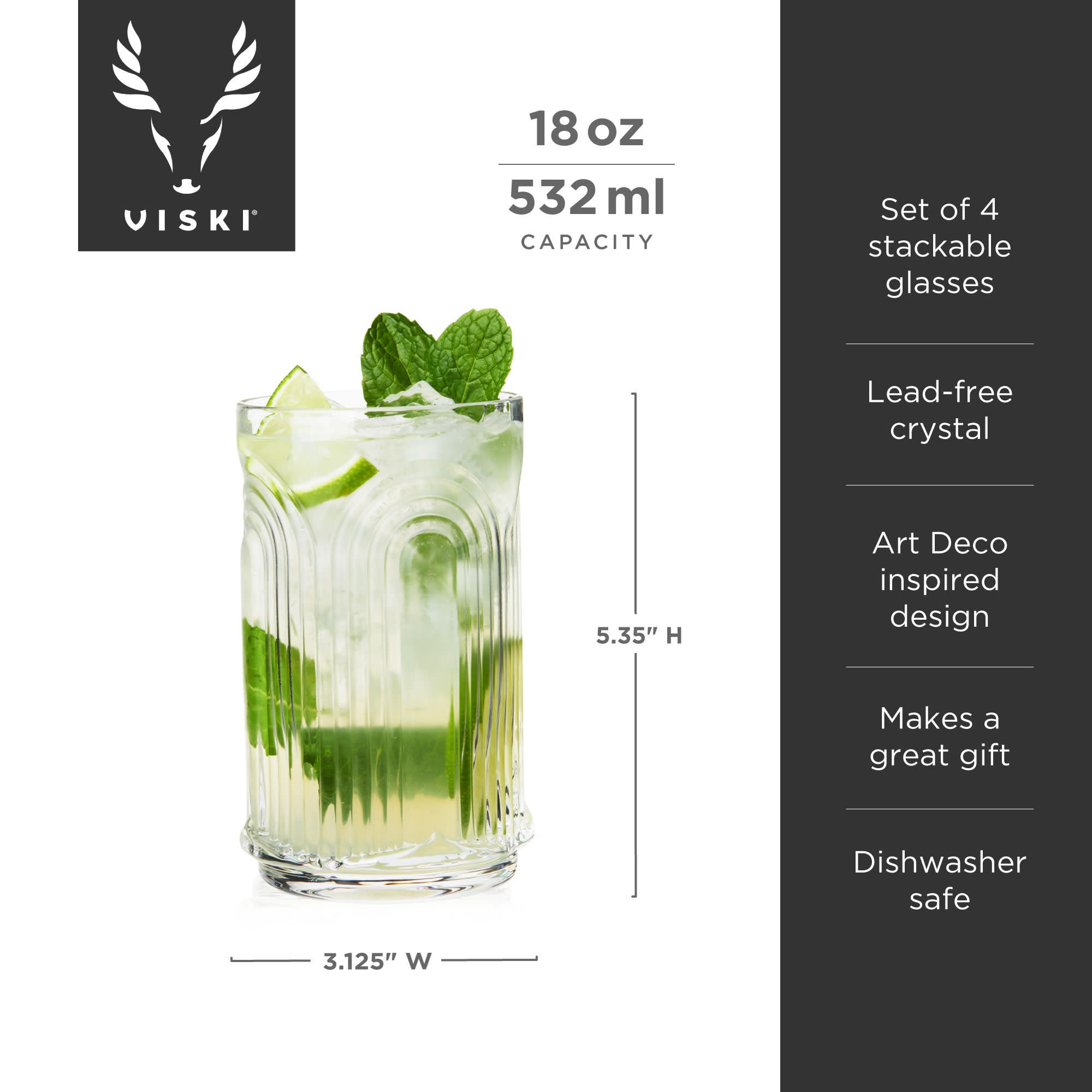 Viski Deco Beau Crystal Highball Glasses - Thumbnail 2