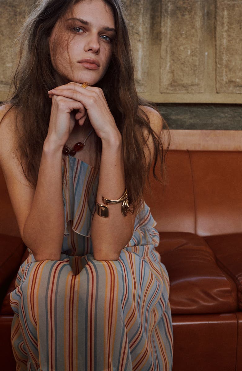 MANGO Vestido Hannah Stripe Ruffle Chiffon Maxi Dress, Alternate, color, Blue