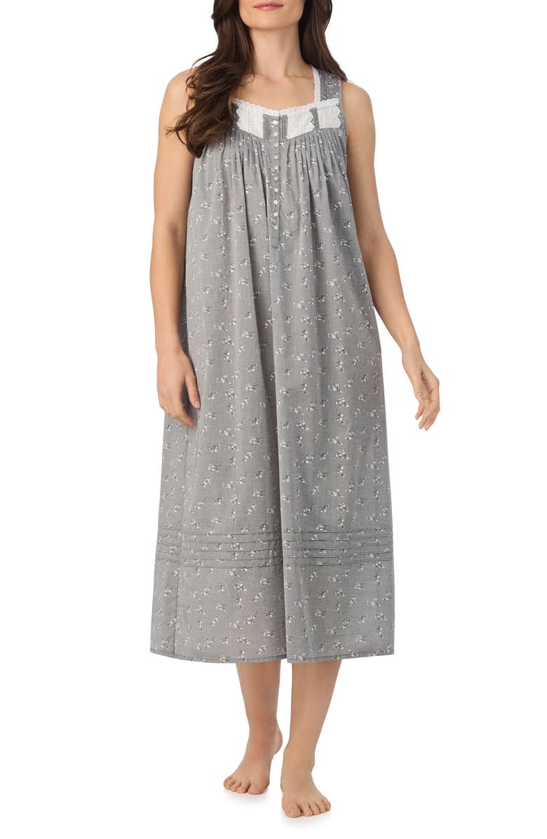Eileen West Sleeveless Cotton Ballet Nightgown, Main, color, Coal/ Floral