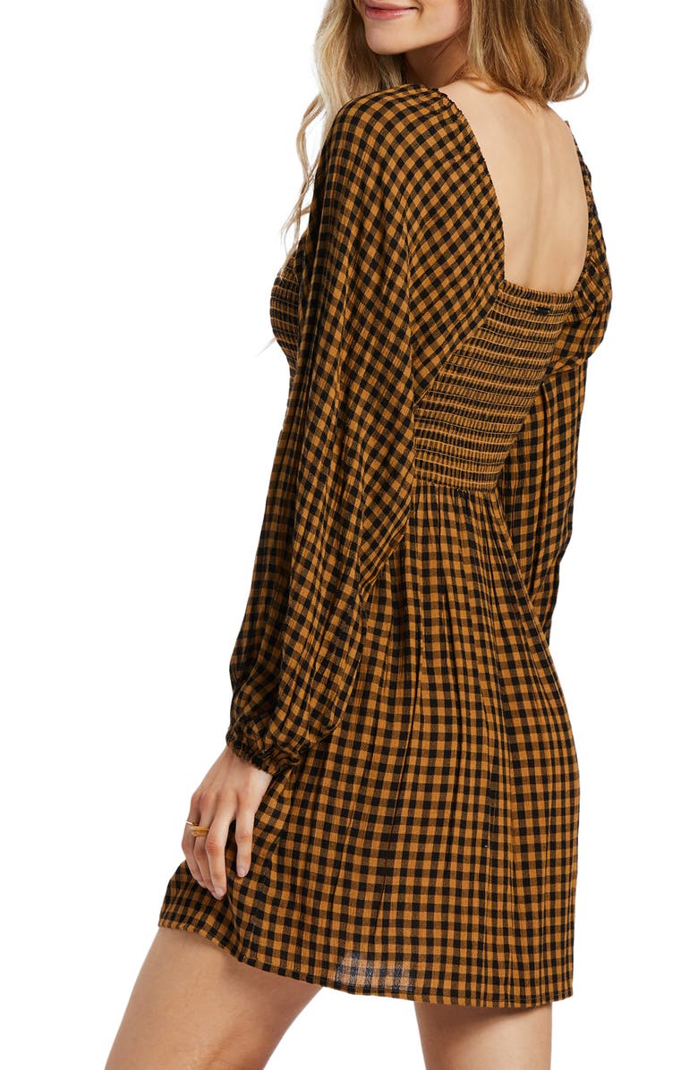 Billabong Paradise Days Long Sleeve Smocked Minidress, Alternate, color, Cosmic Khaki