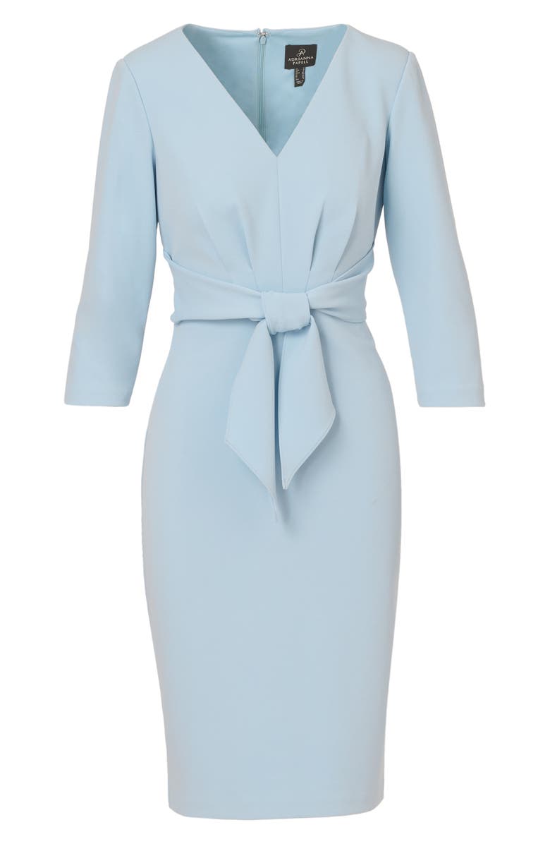 Adrianna Papell Tie Waist Crepe Sheath Dress, Alternate, color, Blue Mist