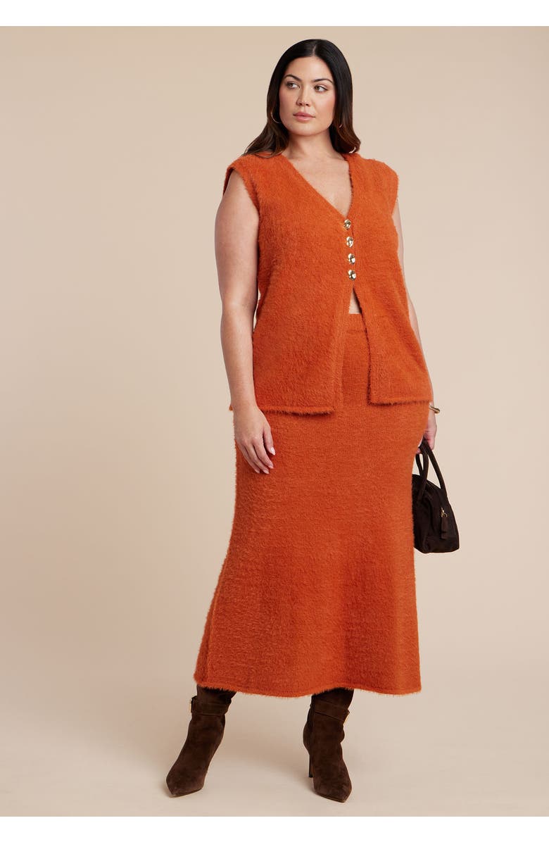 ELOQUII Fuzzy Sweater Vest, Alternate, color, Orange Bronze