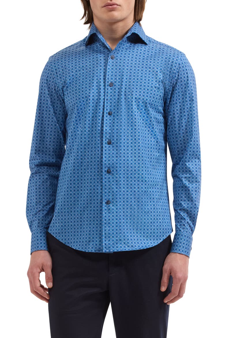 Devon OoohCotton® Print Button-Up Shirt, Main, color, MARINE BLUE