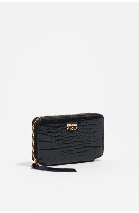 Embossed Crocodile Leather Compact Purse