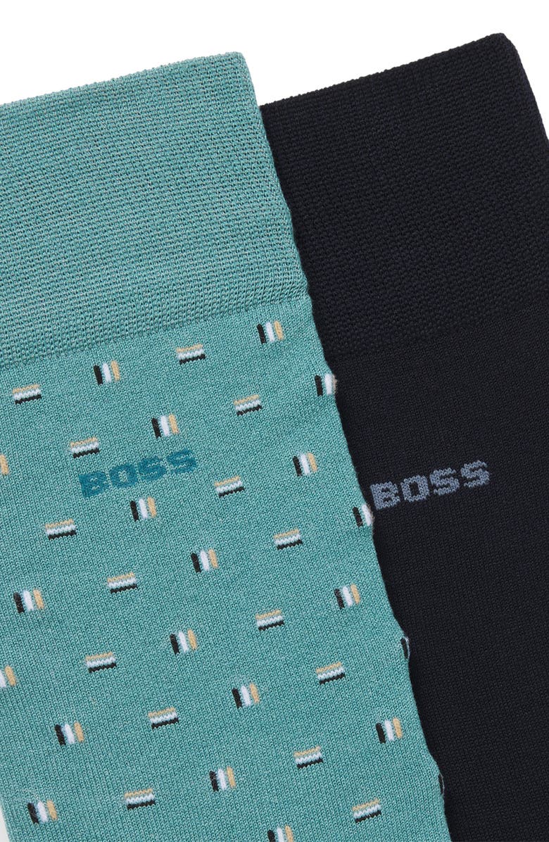 BOSS Assorted 2-Pack Geometic & Solid Cotton Blend Dress Socks, Alternate, color,
